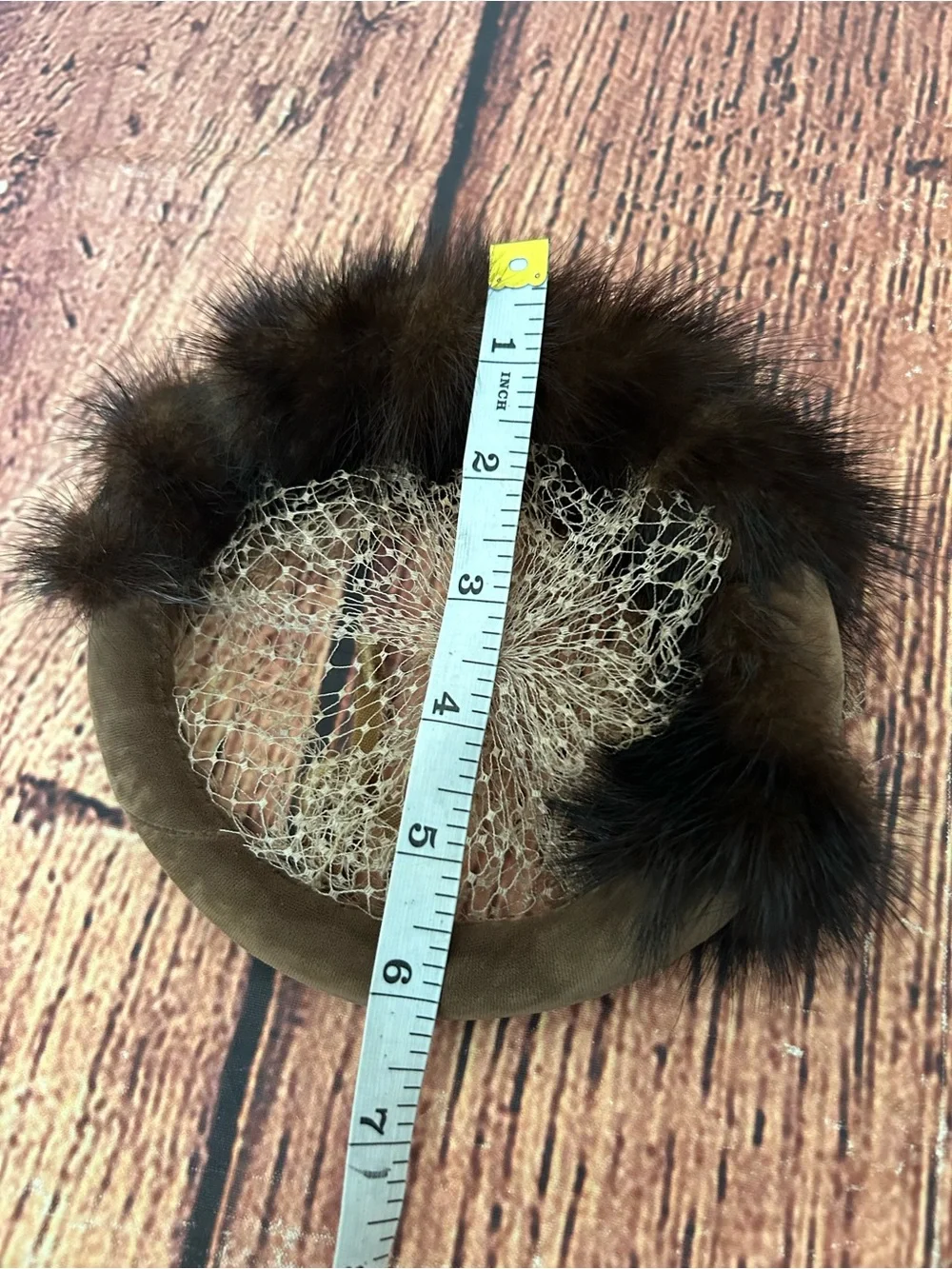Vintage Mink Fur Pillbox Hat Brown Veil Velvet Bow Whimsy Fascinator 50s 60s